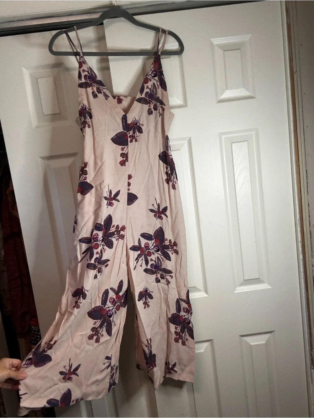 Free People Pink and Purple Floral Wide Leg Spaghetti Strap Jumpsuit - Size XS